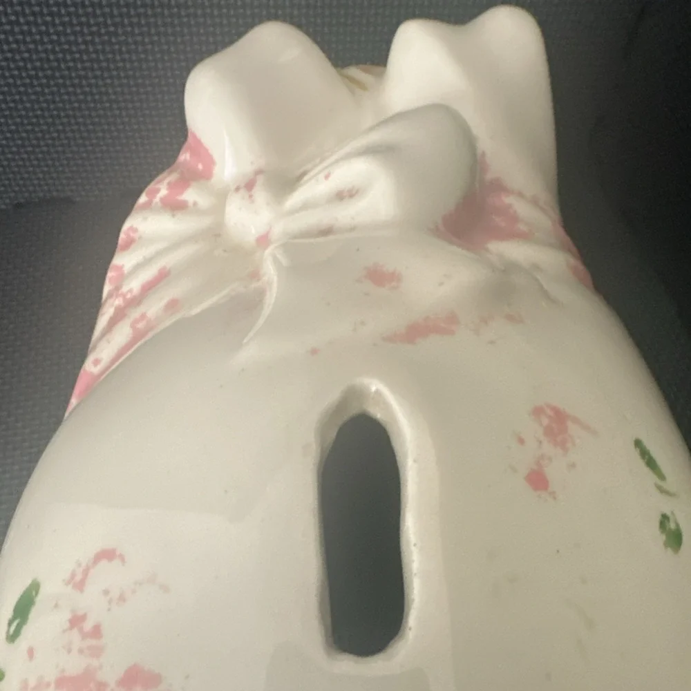 Vintage Ceramic Piggy Bank White with Pink Floral Accents 8